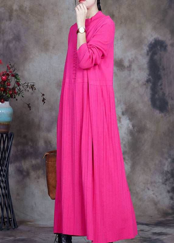 プラスサイズ ローズカラー スリムフィット ニットロングセーター 冬用