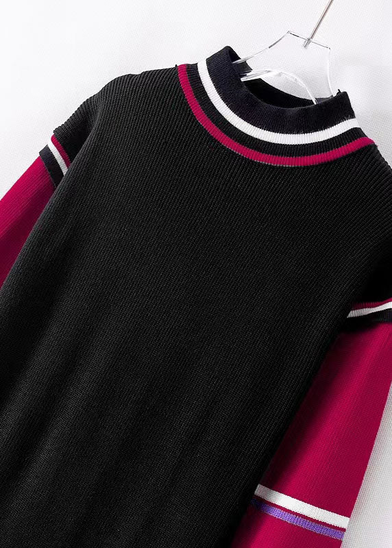 シンプル Oネック ラフエッジ セーターウェザー アップサイクル ブラック ヒップスター ニット