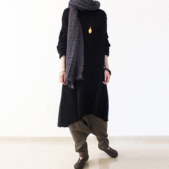 ブラック 冬用 ワンピース オーバーサイズ ロング コットン ニットワンピース あたたか タートルネック（2025）